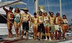 The whole crew of the Banderas Bay Regatta with "Cassiopeia" in Shaving Cream on our chests.