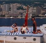 Myra and Kristi hanging out in front of Monaco on the Super Yacht "The King".