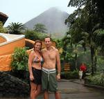 Greg and I with Arenal Volcano behind us.  The volcano erupts all day long spitting smoke and lava, a show not to be missed.