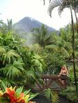 Arenal Volcano with the lush tropical gardens of Tabacon Resort.