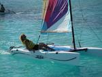 Sailing a "Hobie Cat" in the Turks and Caicos Islands.