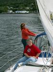 Cherie and Sue sailing with smiles.  *Photo by Dave.