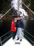 Dave and Sue on the bow.  We're anchored 20 feet from this stunning waterfall.