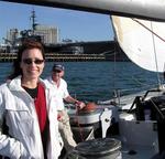 Sailing near the USS Midway.