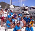 The rotating crew of "BVI Yacht Charters 1" (winner of the Columbus Cup) for the Heineken Regatta 2004.