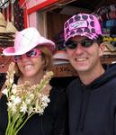 Jean and Greg in cool pink hats.