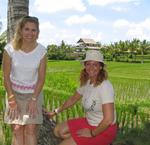 Cherie and Margaret wander through the rice fields.