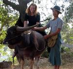 A Shan farmer lets me ride his water-buffalo bareback in a village near Thibaw, Myanmar. *Photo by Aunt Lynda.