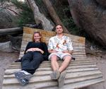 Eric and Cherie relax on a funky bench.