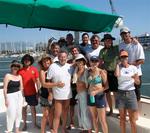 The champion crew of "Profligate" the surfing 63-ft cat skippered by Richard Spindler.