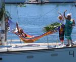 Integrity's crew can trim the spinnaker from their hammock. 