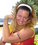 Cherie wears an Ironman tattoo to support her friends (Kevin, Justin & Chris) competing in the Coeur d'Alene Ironman in Idaho.