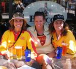 The ladies take a much needed "beer break" as the men pedal on.