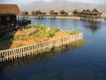 Water-front cottages on Inle Lake.