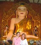 Cherie and Jean in front of the Shwemyetman Paya.  It's the only Paya in the world where the Buddha wears a pair of gold glasses.