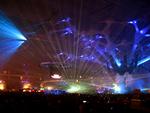 Lazers illuminate the Amsterdam Arena.