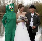 Would you invite Gumby to your wedding?  At Anita & Ken's "Anything Goes" wedding, guests were encouraged to wear costumes.