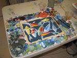 Cherie's "almost finished" Koi fish painting...which will soon decorate the walls of her RV.