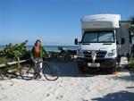 Cherie with her bike and RV at Long Key State Park in the Florida Keys.