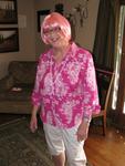 Mom with her beautiful pink wig.