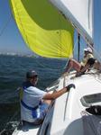A great sail downwind under the yellow Spinnaker